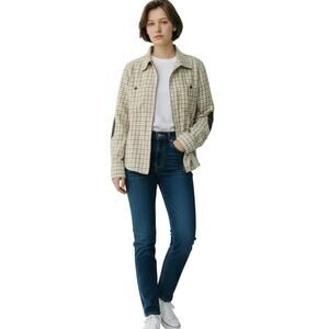 Beige Plaid Zip Up Shirt Jacket Women’s Medium | Neutral Shacket | Fall Layer